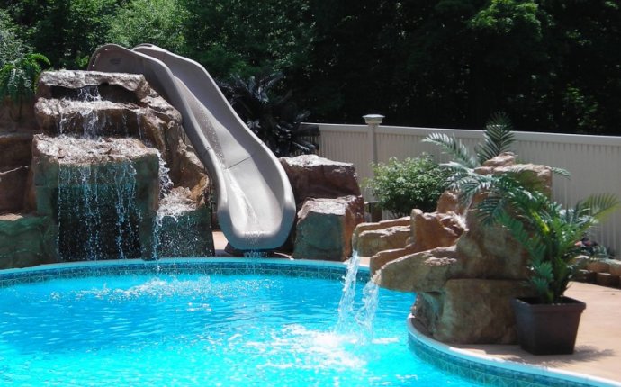 Swimming Pool. Modern Water Slide On Cool Swimming Pool Design